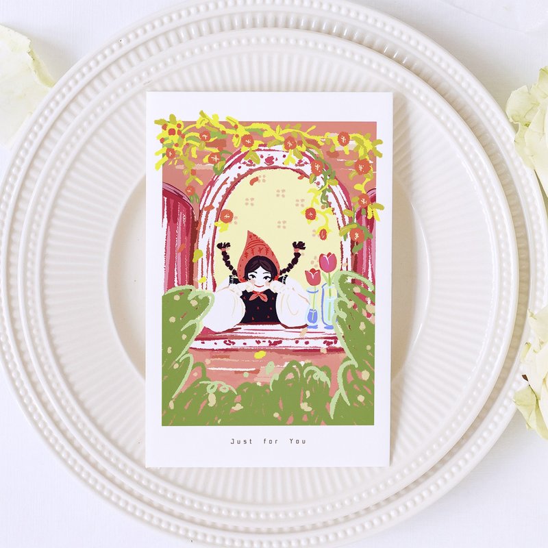 Fairy Tale Girl - Little Red Riding Hood - Illustration Postcard - การ์ด/โปสการ์ด - กระดาษ สีแดง