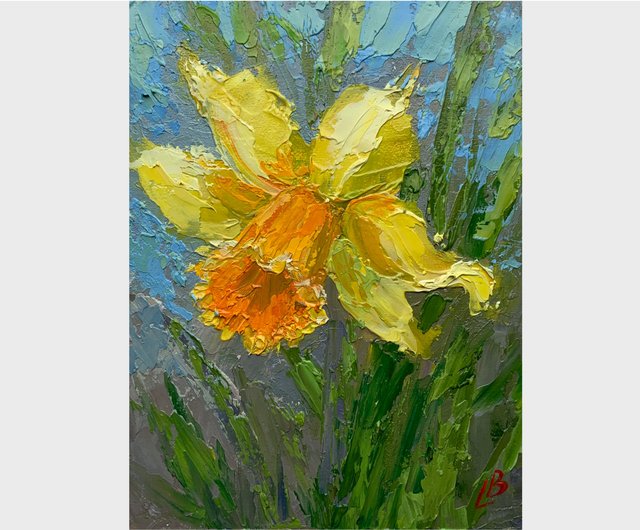 2024 Hand painted handmade original painting acrylic miniature 7x5 art sundown flowers meadow daffodils perfect gift