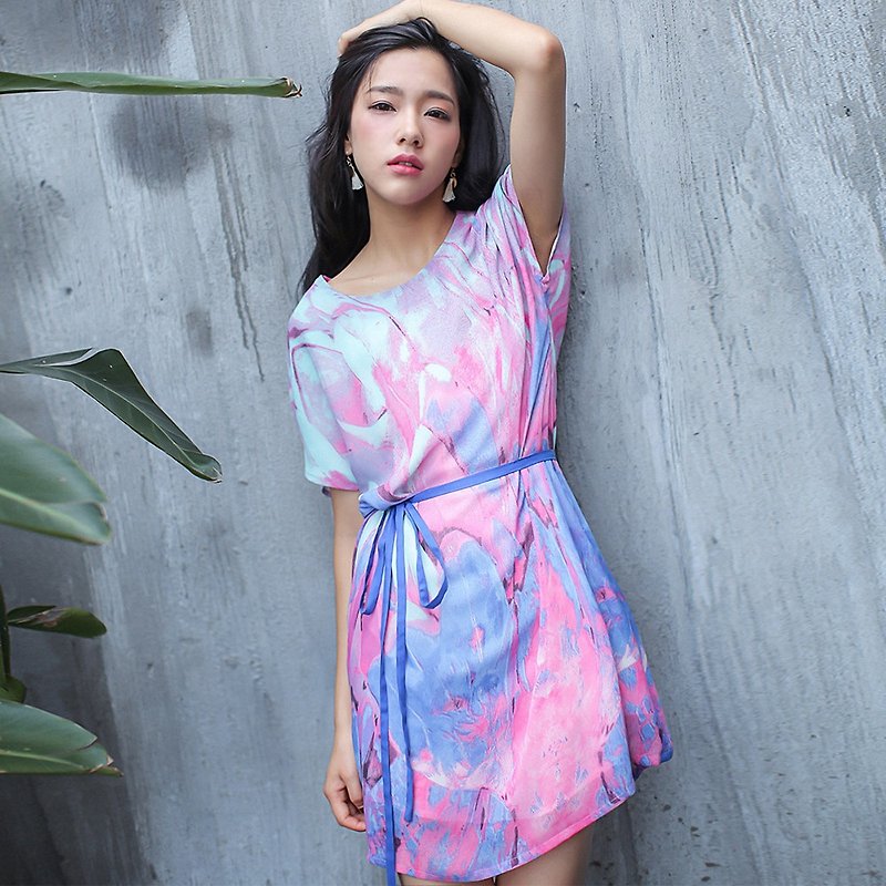 Annie Chen graceful original design 2016 summer new literary style personality casual short-sleeved dress Women Dress - ชุดเดรส - ผ้าฝ้าย/ผ้าลินิน หลากหลายสี