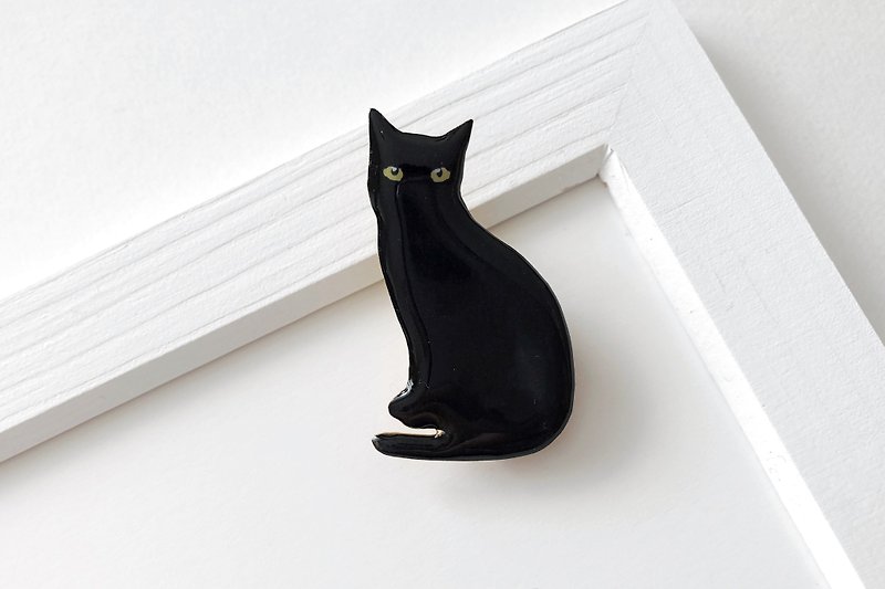 Black cat brooch - เข็มกลัด - เรซิน สีดำ