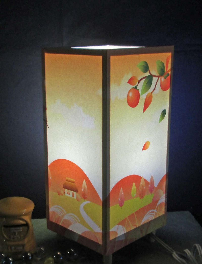 ふるさと晩秋・神羅万象　中形・LED　飾りライトスタンドの醍醐味を!! - 照明・ランプ - 木製 オレンジ