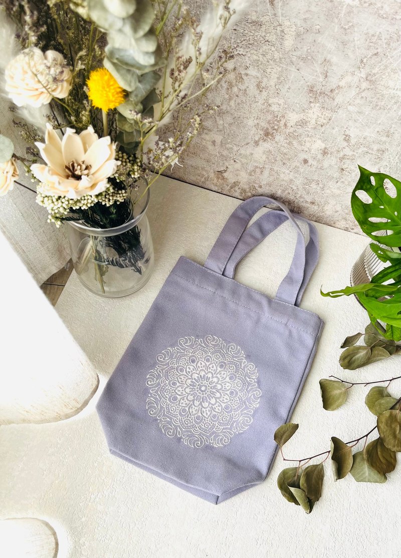 Mandala canvas bag/hand-painted, unique pattern/low-key model available in three colors - Handbags & Totes - Cotton & Hemp Purple