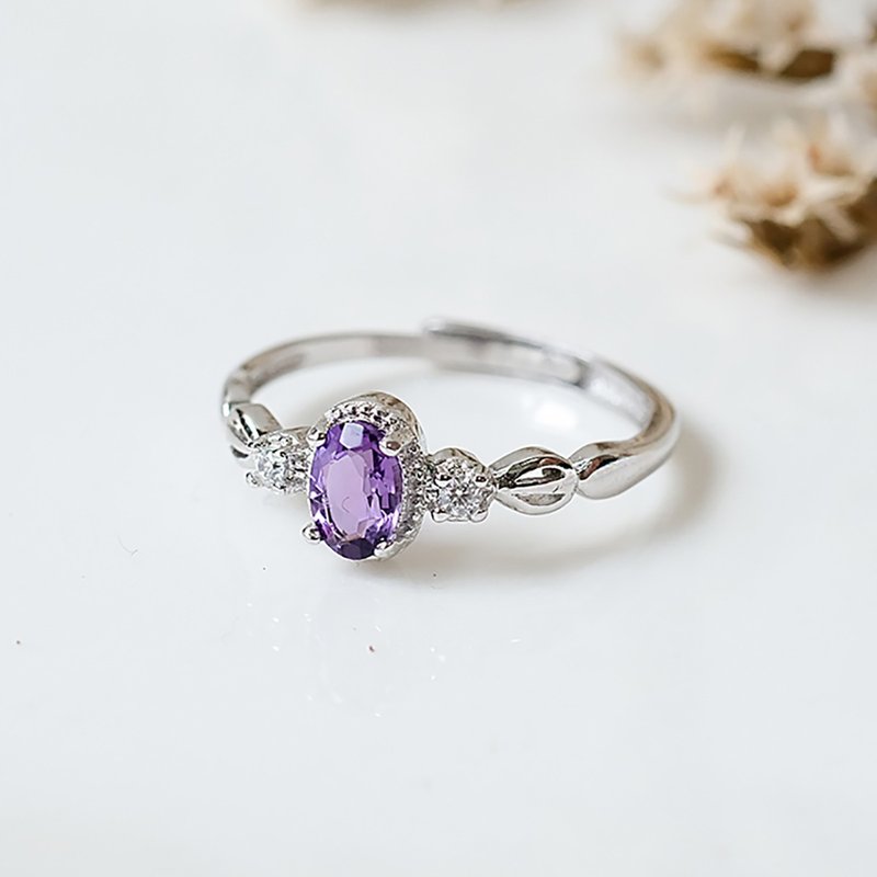 紫水晶 Amethyst 925純銀 戒指 爪鑲 2月誕生石 - 戒指 - 純銀 紫色