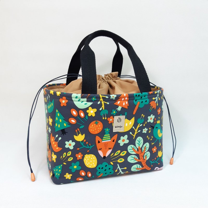 Insulated Lunch Bag 25x15cm Insulated Can Strap/ Drawstring Tote Bag/ Fox Forest - กระเป๋าถือ - ผ้าฝ้าย/ผ้าลินิน สีส้ม