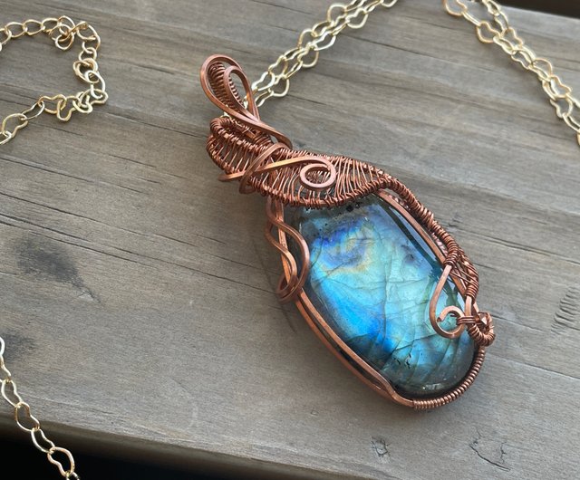 ラブラドライト ワイヤーラッピング ペンダント ワイヤーでラブラドライトのネックレスの作り方/wirewraping