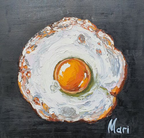 油絵 絵画 アートパネル【目玉トースト】 油絵 インテリアアートパネル【目玉焼きトースト】 | HIROSHI1990