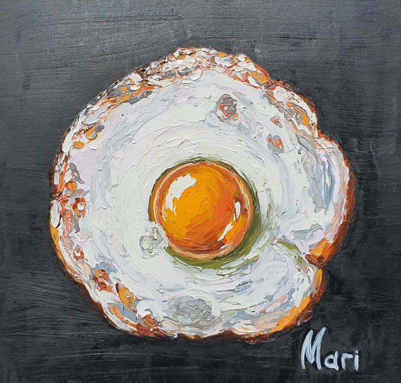 Fried Eggs Painting Food Original Artwork Breakfast Omelette Wall Art Products - โปสเตอร์ - วัสดุอื่นๆ สีดำ