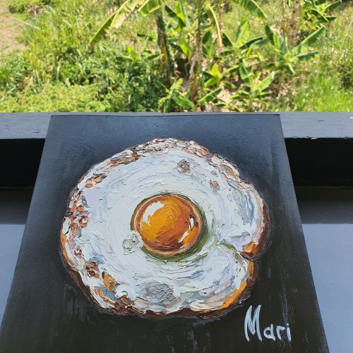油絵 絵画 アートパネル【目玉トースト】 油絵 インテリアアートパネル【目玉焼きトースト】 | HIROSHI1990