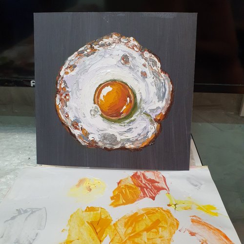 油絵 絵画 アートパネル【目玉トースト】 油絵 インテリアアートパネル【目玉焼きトースト】 | HIROSHI1990
