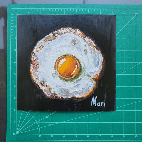 油絵 絵画 アートパネル【目玉トースト】 油絵 インテリアアートパネル【目玉焼きトースト】 | HIROSHI1990
