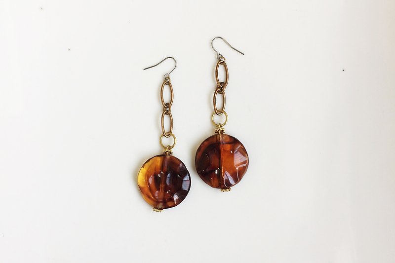 [6 fold out of print out of the clear] smooth sand brass antique bead earrings - Earrings & Clip-ons - Gemstone Brown