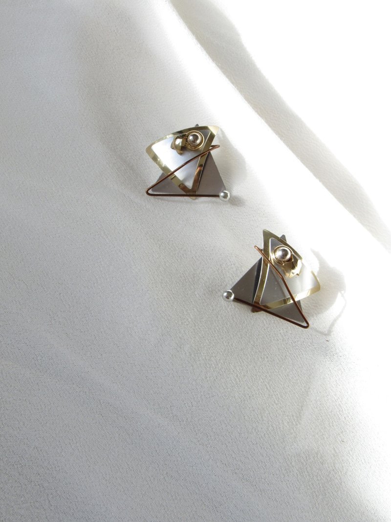 Vintage Geometric Sterling Silver Statement Earrings - 耳環/耳夾/耳骨夾 - 銀 銀色