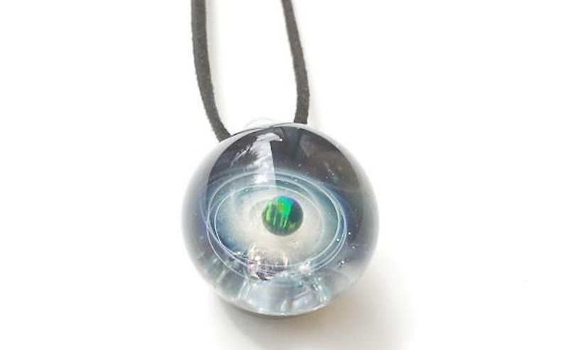 Planet, meteorite world ver1 green opal glass pendant with meteorite universe - Necklaces - Glass Blue