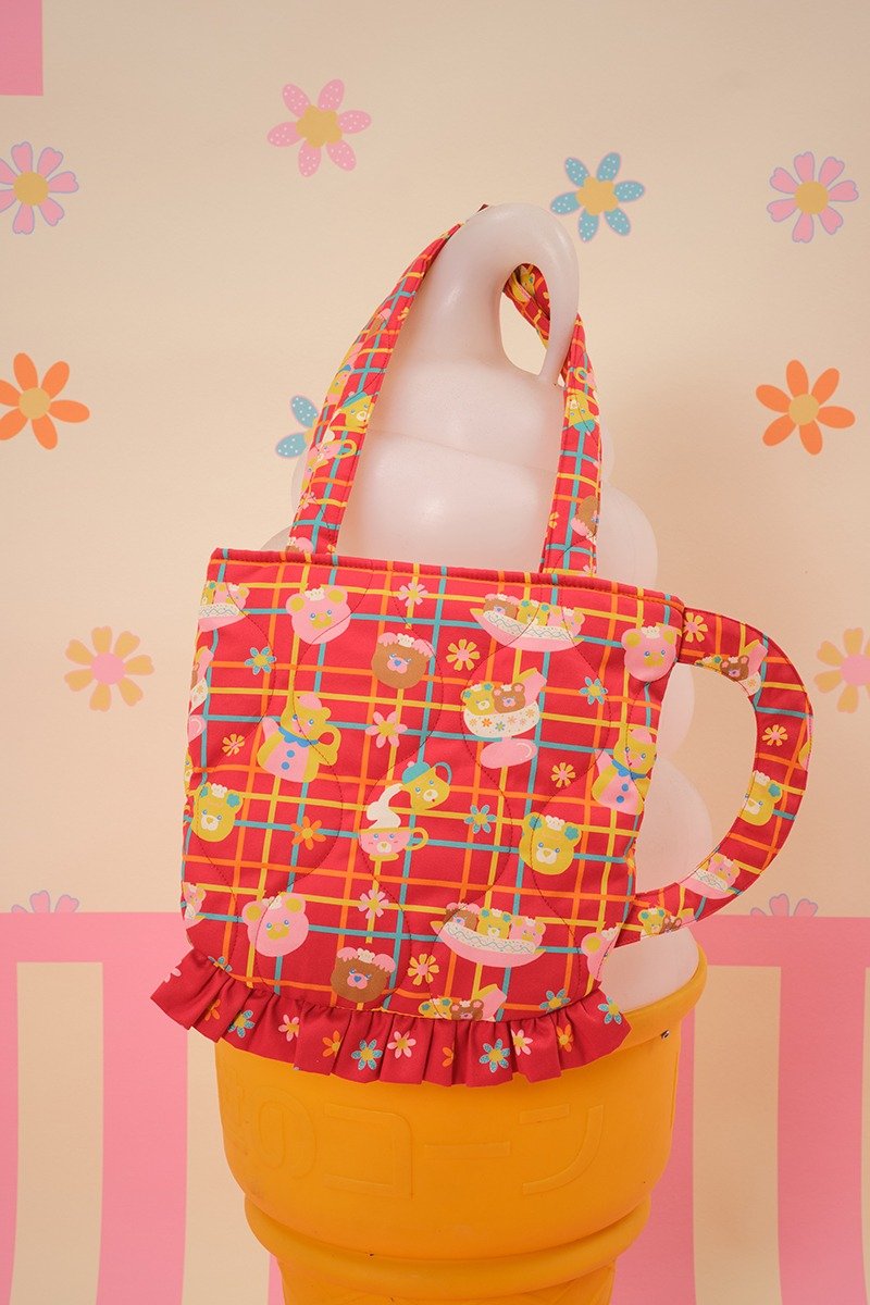 昭和甜品屋茶杯單肩拉鏈包包 日系可愛少女配飾 - 側背包/斜背包 - 棉．麻 多色