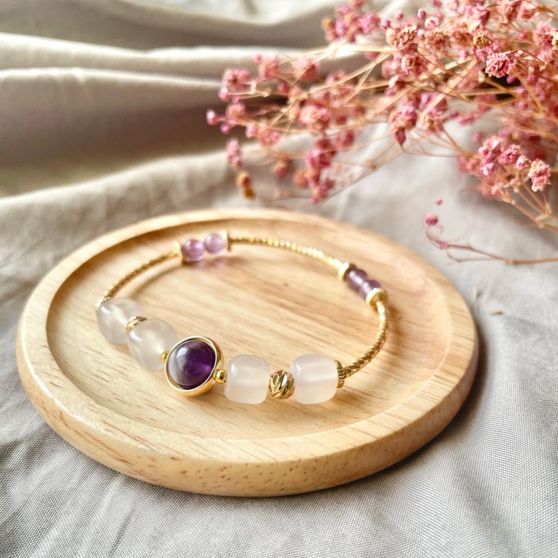 [Hope] Crystal Bracelet - 18K Gold/Tiger Tooth Amethyst/Dream Amethyst/Purple Chalcedony - Bracelets - Crystal Purple