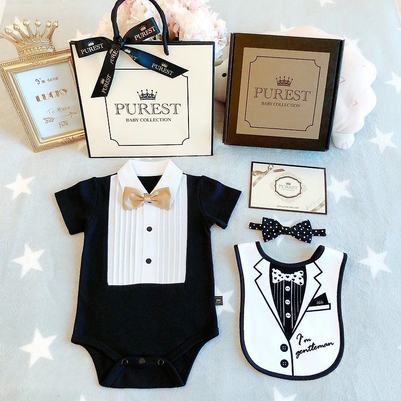 British Royal Double Bow Tie Little Gentleman Luxury Classic Baby Gift Set Baby Moon Gift-Black - Baby Gift Sets - Cotton & Hemp 