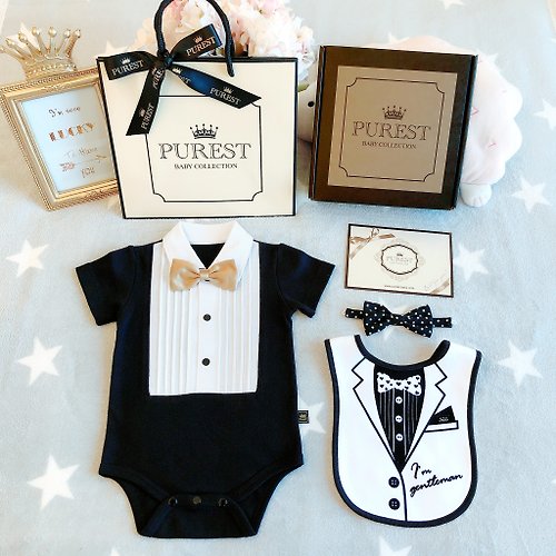 PUREST baby collection 英倫皇家雙領結小紳士 豪華經典 寶寶禮盒組 嬰兒彌月送禮-黑色款