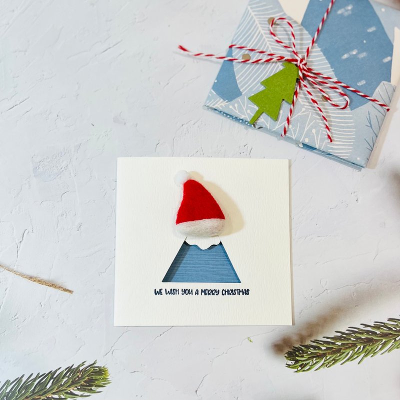 【 手作卡片】戴聖誕帽的富士山/羊毛氈磁鐵 - 卡片/明信片 - 紙 