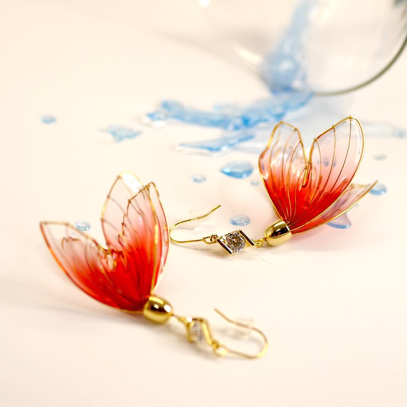 Order-to-order / Summer Festival Goldfish Dream / Red Fish Tail - Earrings & Clip-ons - Plastic Red