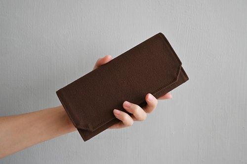 1983ER 黑巧克力色 帆布可水洗紙 錢包 超輕量/皮夾 深咖啡色帆布 手工製
