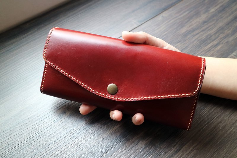 Yichuang Small Room | Hand-stitched color matching vegetable tanned leather practical large-capacity long wallet wallet - Clutch Bags - Genuine Leather 