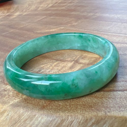 アイスグリーンフローラルラベンダー翡翠バングル | 18.5号