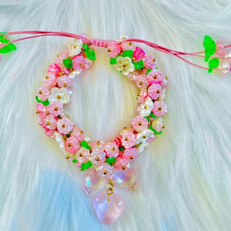 Flower lover Bracelet, Waxed Cord, Adjustable | Handmade Pastel Bracelet - 手鍊/手環 - 貴金屬 