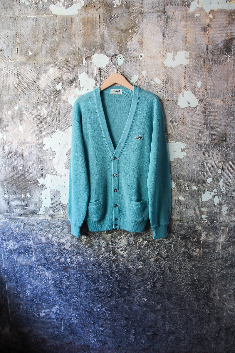 袅袅 department store -Vintage Crocodile lake water blue cardigan sweater retro - เสื้อแจ็คเก็ต - วัสดุอื่นๆ 
