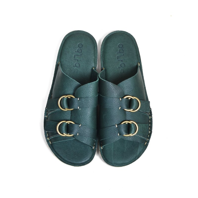 oqLiq - Root - Island Zero1 R 拖鞋 (墨綠) - รองเท้าลำลองผู้ชาย - หนังแท้ สีเขียว