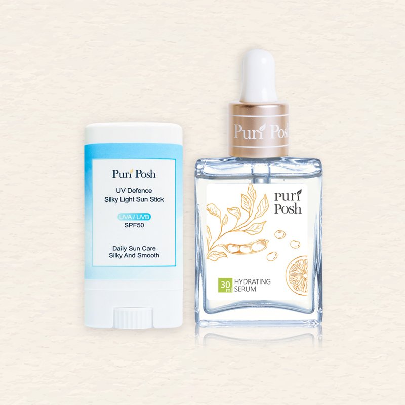 【內外亮白組】清爽防曬棒+毛豆煥妍緊緻精華液 - SPF50+ 淨白亮 - 臉部/身體防曬 - 其他材質 透明