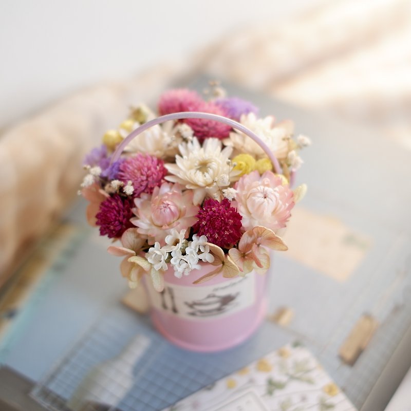 Unfinished | pink bucket dry flower small potted flower wedding small gift gift wedding dress bridal salon home furnishings photography props office healing small things Tanabata spot - Plants - Plants & Flowers 