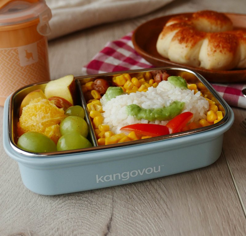 Large兒童餐盒【野莓藍】-美國kangovou小袋鼠不鏽鋼安全餐具 - 寶寶/兒童餐具/餐盤 - 不鏽鋼 藍色