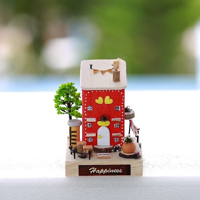 Little house with shed roof (red) - 擺飾/家飾品 - 木頭 紅色