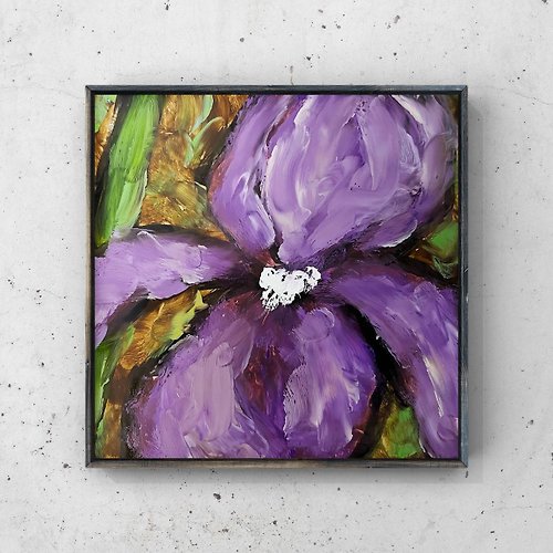 Katrin Fine Art Irises oil painting 6 inch Purple Iris flower wall art Floral original artwork