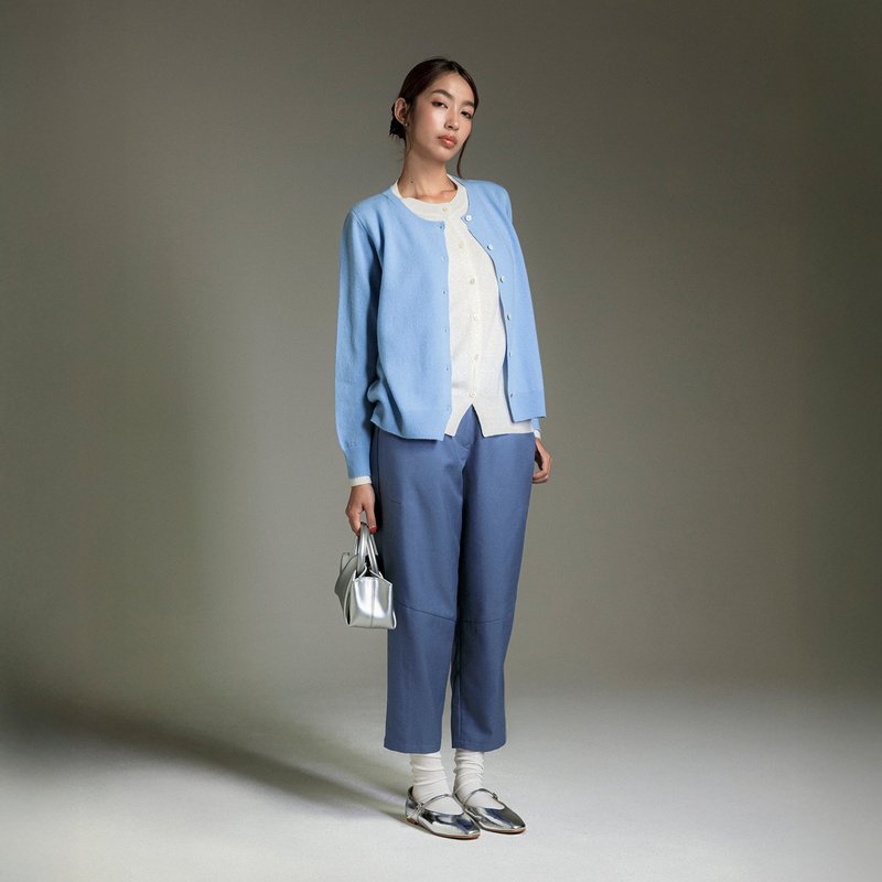 轉折九分錐形褲 - 女裝闊腳褲/長褲 - 其他材質 藍色