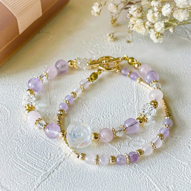 Rozen Maiden's Whisper|| Lavender Amethyst White Crystal Pink Crystal Design Crystal Bracelet - สร้อยข้อมือ - คริสตัล ขาว