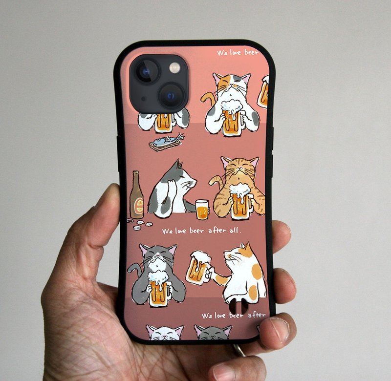 Grip iPhone Case Cats Toasting with Beer Salmon - เคส/ซองมือถือ - พลาสติก สึชมพู