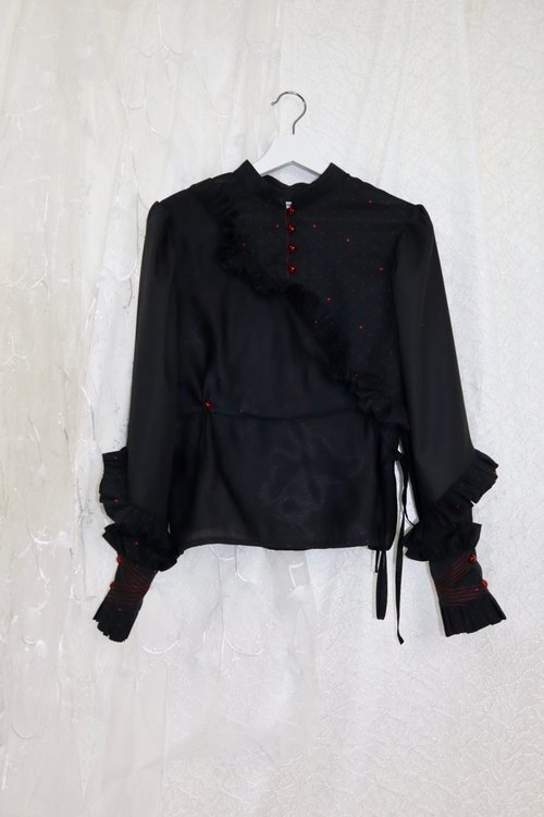 original gather design blouse black meikeiin handmade original design Stage  cost