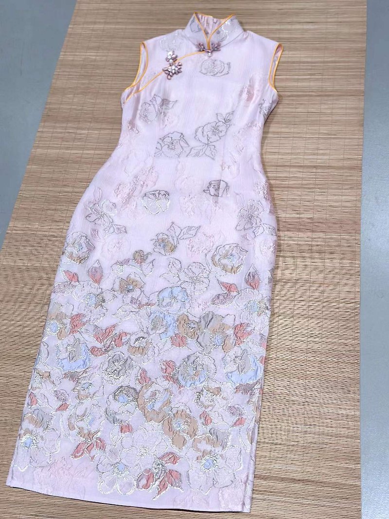 Silk cheongsam jacquard sleeveless waist - Qipao - Silk Pink