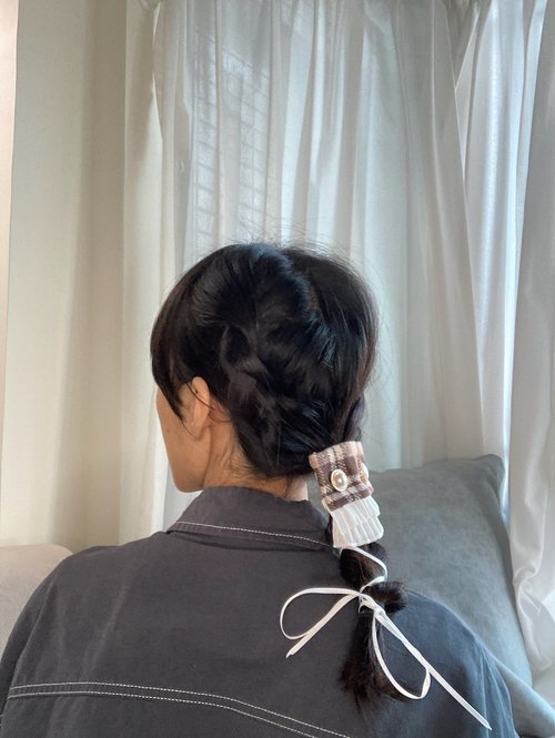 A blissful think @ day studio 啡色 小香風 秋冬 格紋 真皮 頭飾 髮繩