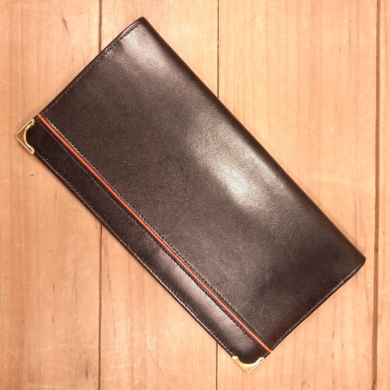 [Bones] long black leather folder Vintage - Wallets - Genuine Leather Black