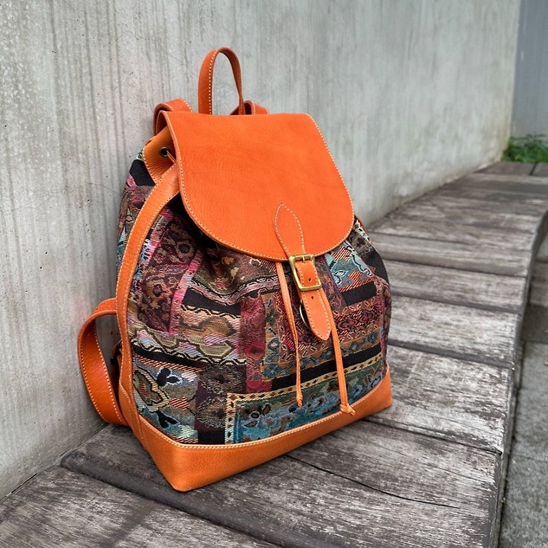 Old school patchwork backpack - Backpacks - Genuine Leather Brown