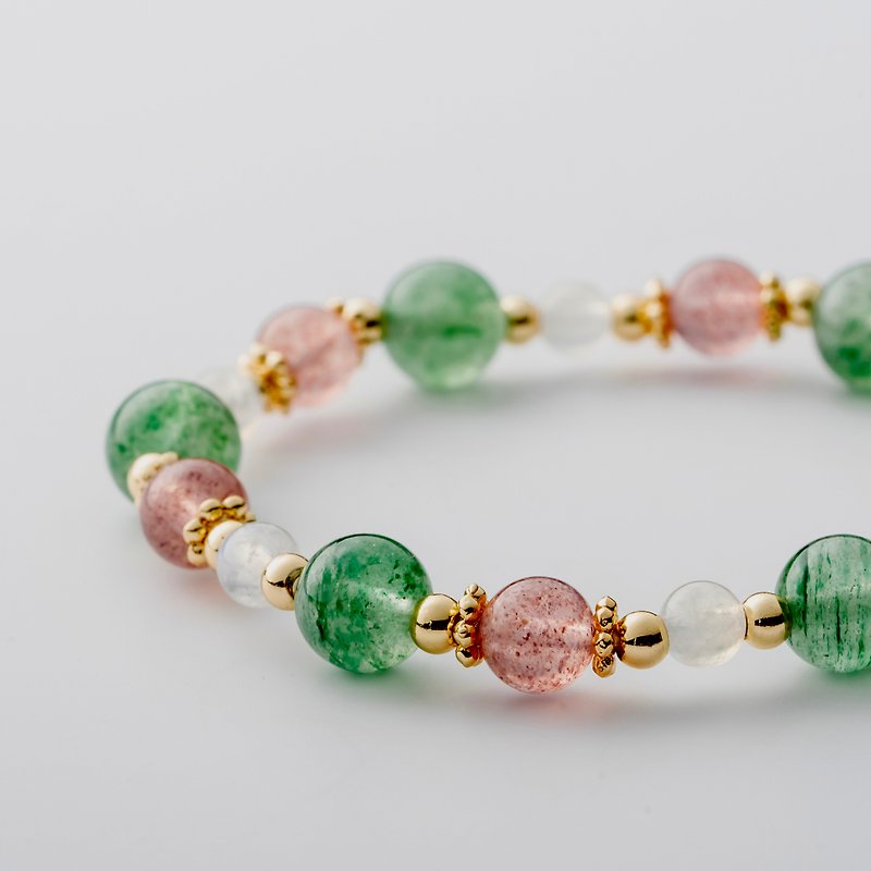 【Green Fat Red Thin】Strawberry Crystal Moonstone - Bracelets - Crystal Green