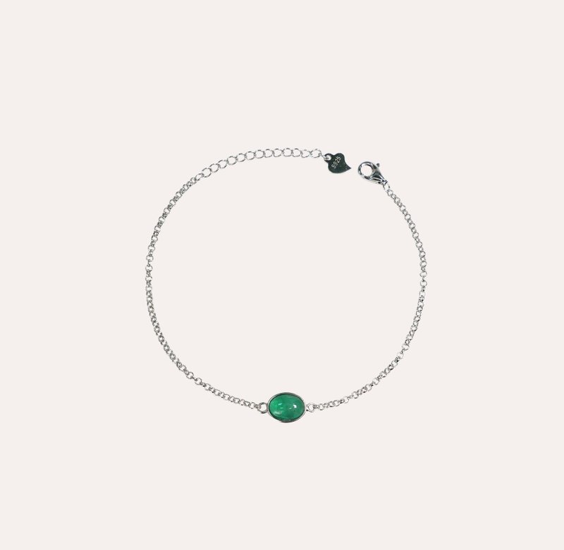 Ann Jewelry Emerald Green Oval 6*8mm Bracelet Classic Collection Oval B Gemstone Silver AND - Bracelets - Silver Green