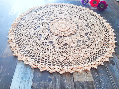 Konkovochka Handmade crocheted doily Lace table centerpiece Textured round doily