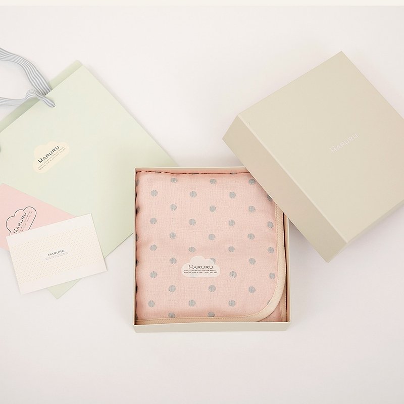 【禮盒組】日本製六層紗被-粉粉灰 (S/M)【新生兒禮/出生送禮】 - 彌月禮盒 - 棉．麻 粉紅色