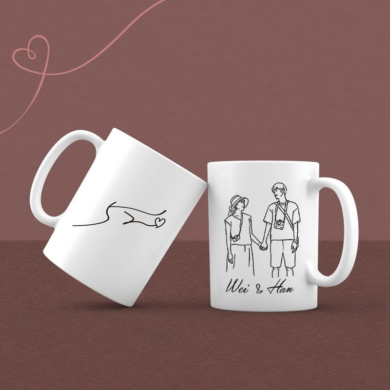 繪製人像線條似顏繪-客製馬克杯-對杯組-(520告白杯)-禮物 - 其他杯子 - 陶 白色