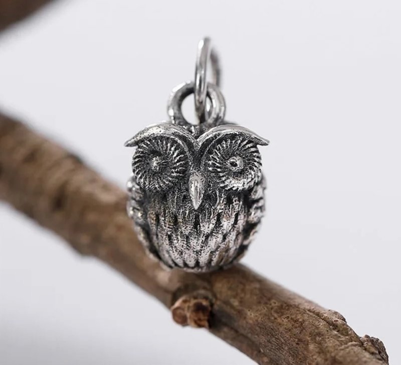 Sleepless Owl Pendants Necklaces No Chains Vulcanized Thai Silver MINI Animals - สร้อยคอยาว - เงินแท้ 