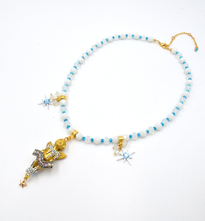 Angel embellished crystal jewellery necklace - Necklaces - Gemstone Gold