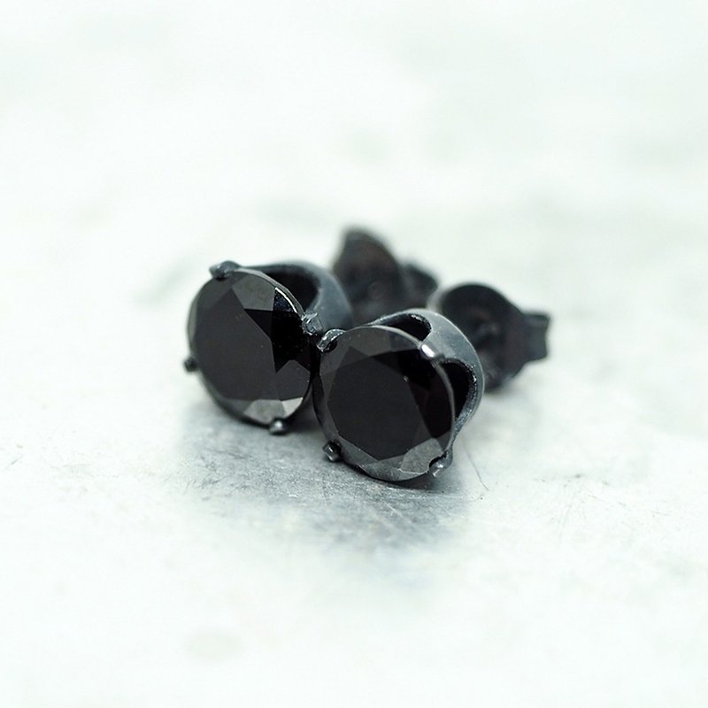 Black Spinel Black Big Stud Earrings - Black Sterling Silver - 8mm Round - Earrings & Clip-ons - Other Metals Black